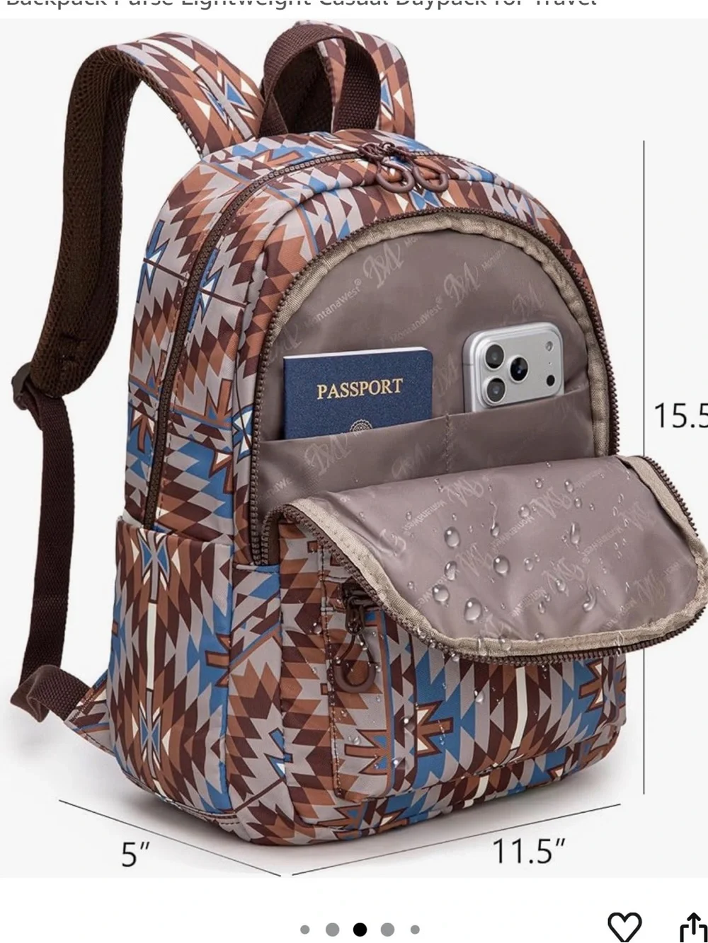 Wrangler Brown, Blue & White Geometric Backpack
